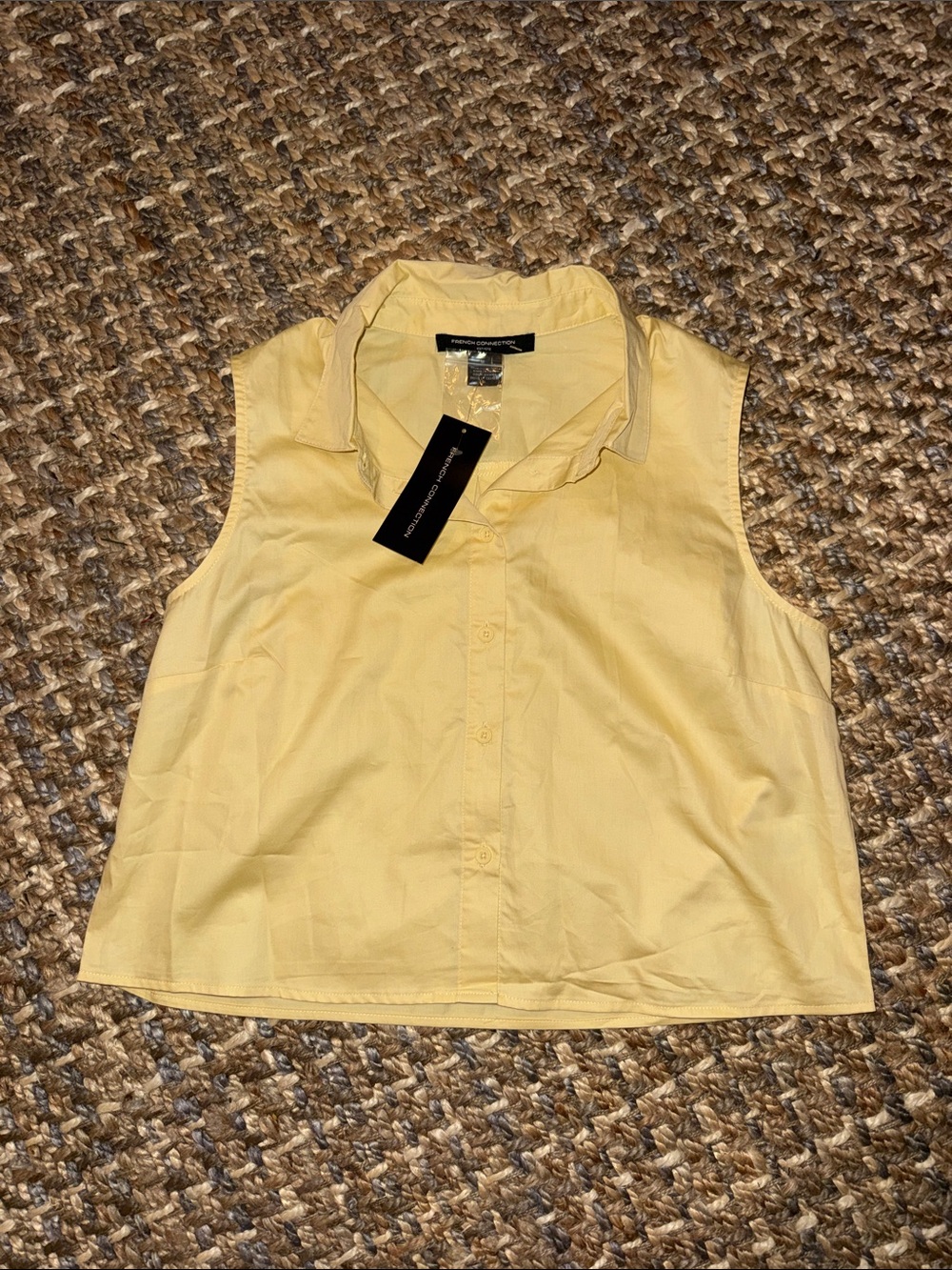 French Connection Pale Yellow Sleeveless Button-Down Shirt